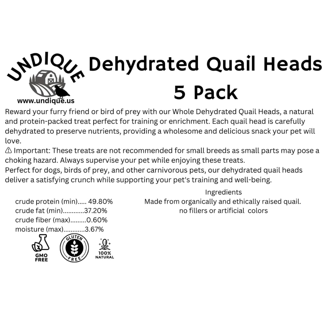 Fine Feline Feasts Quail Heads - Gourmet Cat Treats, High Protein, Nutrient-Dense, Promotes Natural Instincts, Healthy Skin & Coat, Minimal Ingredients Pack of 5 Quailz.com by Undique LLC