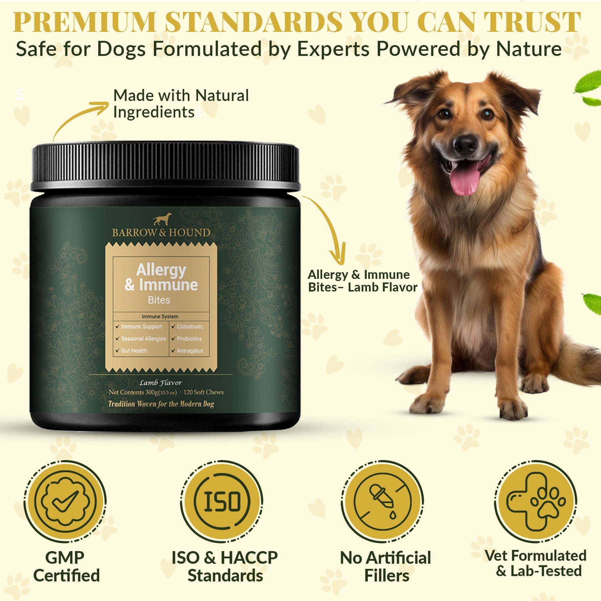 Allergy & Immune Bites for Dogs – Colostrum, Probiotics & Omega-3 – Seasonal Allergy & Itchy Skin Relief – Peanut Butter Flavor Supplements Barrow & Hound