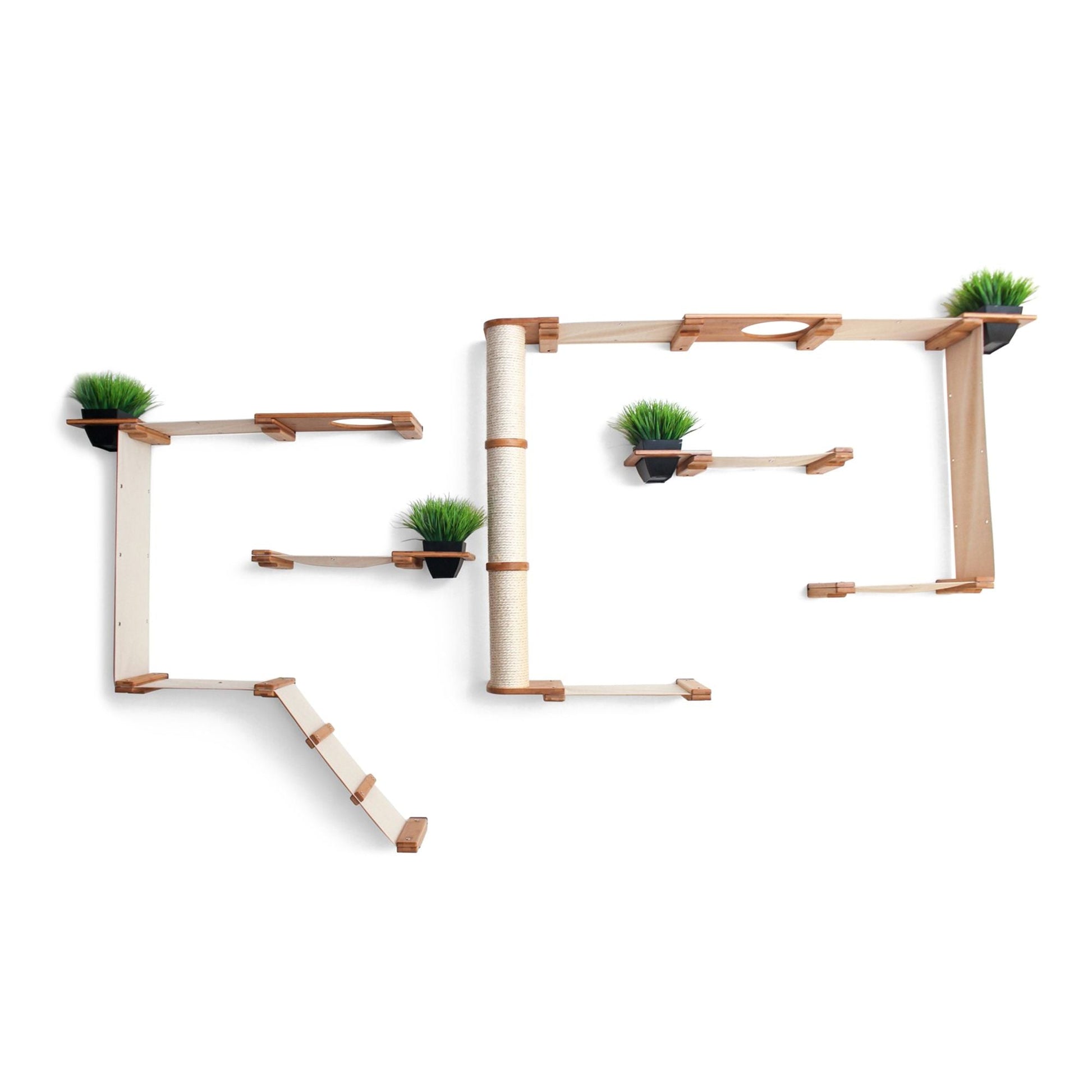 The Gardens - Modern Cat Tree with Plants Natural Bamboo Natural Canvas Garden None Cat Condo Catastrophic Creations