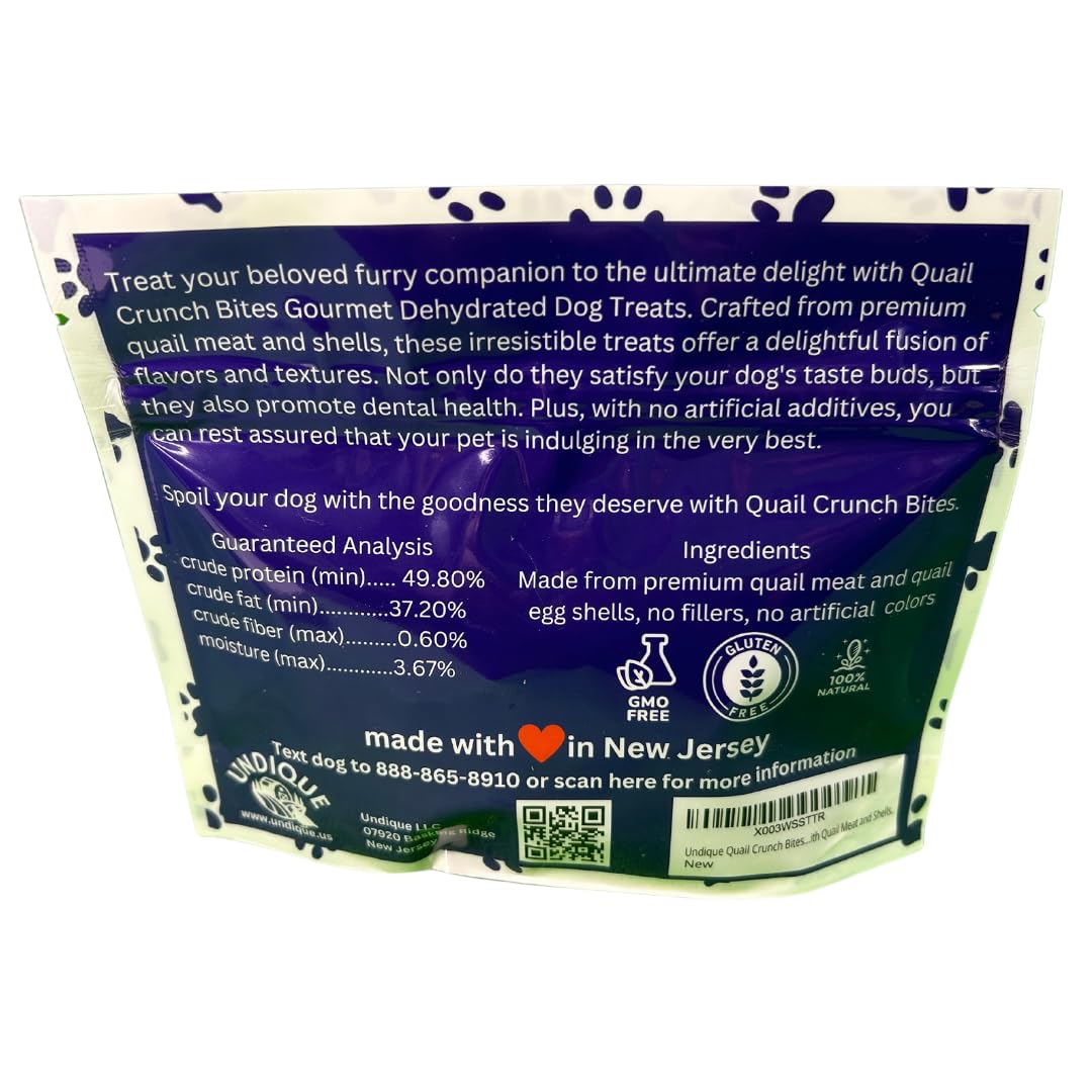 Quail Crunch Bites: Gourmet Dehydrated Dog Treats with Quail Meat & Shells | Premium Healthy Dog Treats for Training | Organic Ingredients for a Happy Palate Quailz.com by Undique LLC
