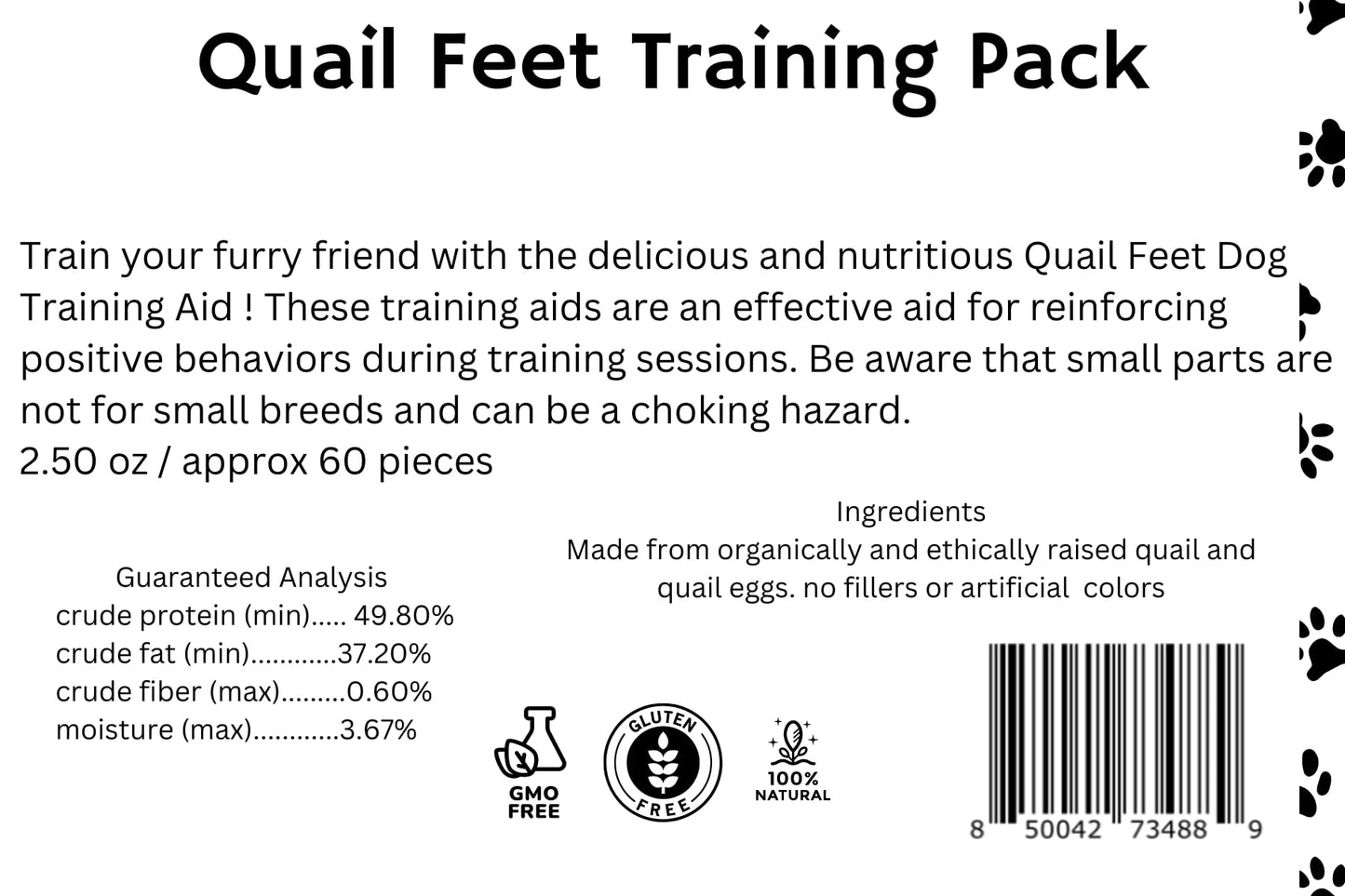 Quail Feet Training Pack Dog Treats Quailz.com by Undique LLC