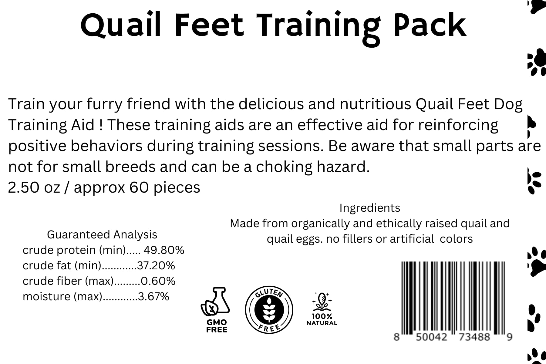 Quail Feet Training Pack Dog Treats Quailz.com by Undique LLC