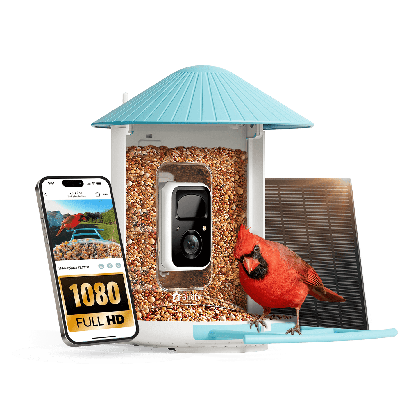 Birdfy Feeder with Solar Panel - Solar-Powered Smart Bird Feeder with Camera Blue Al by Subscription Bundle Birdfy