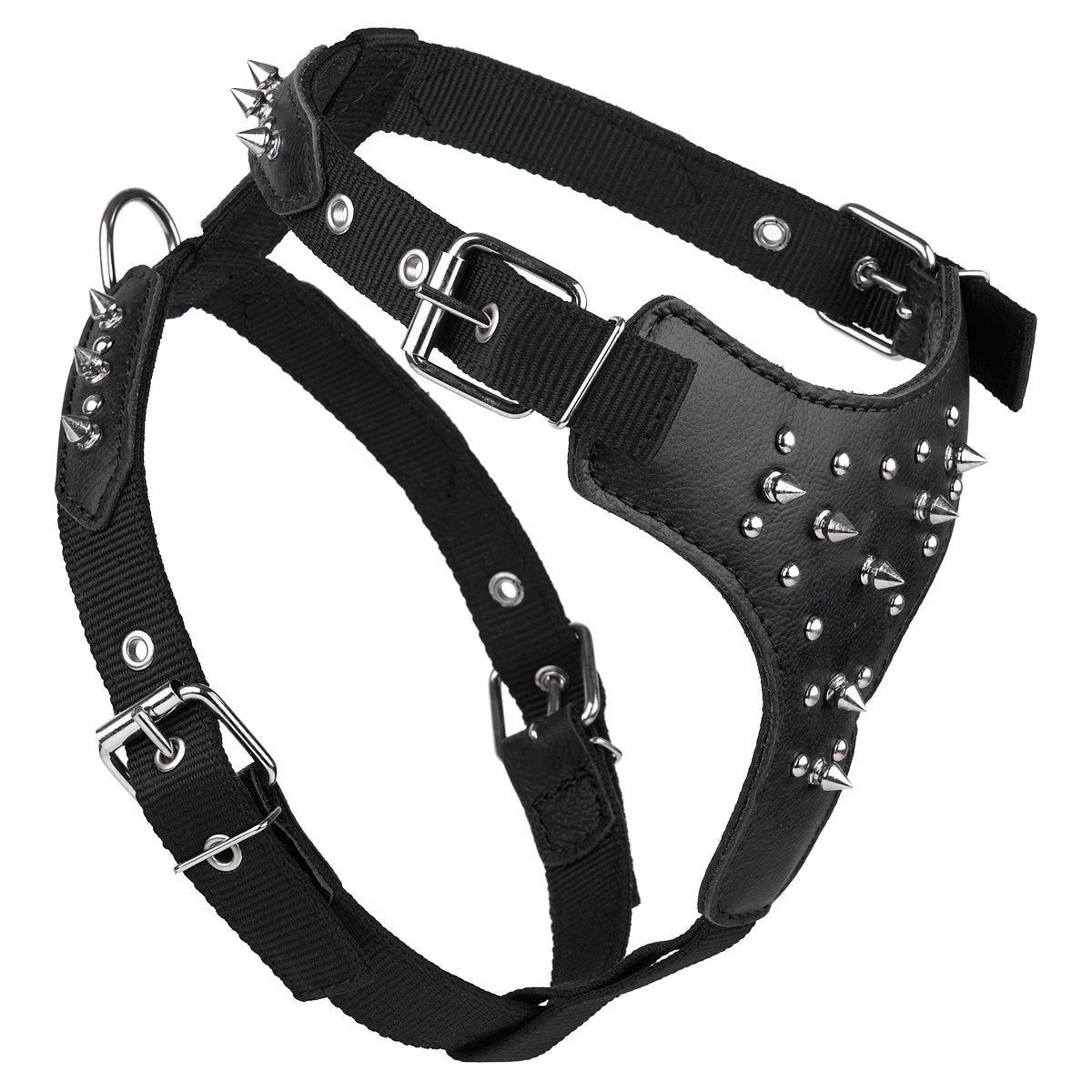 Leather + Nylon Spiked Dog Harness Black Dog Harnesses Dogline