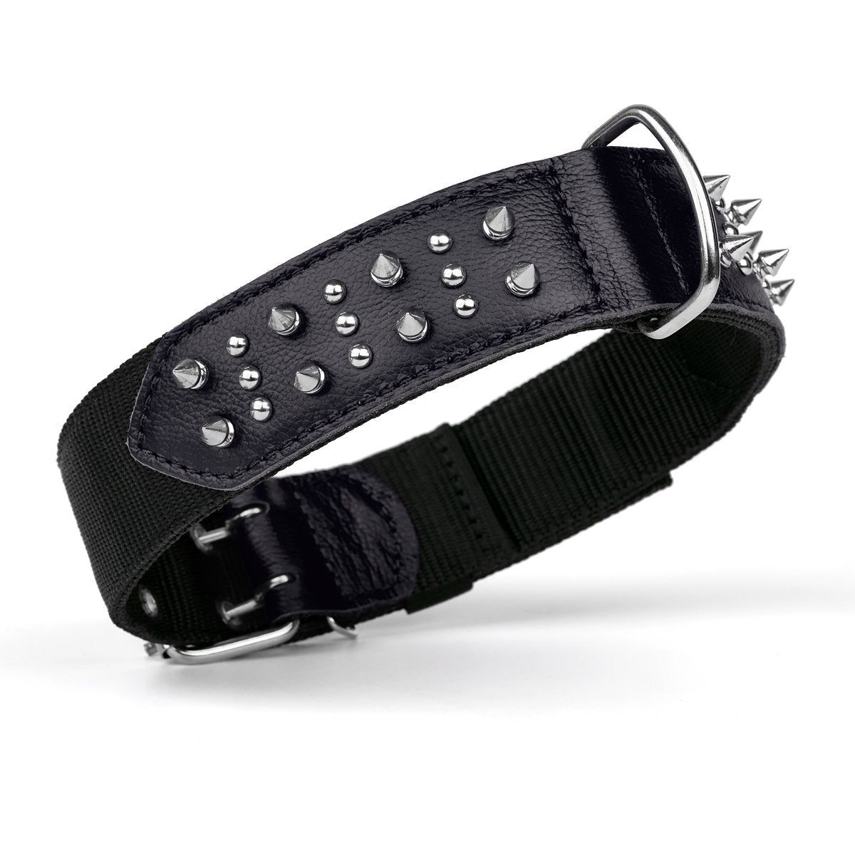 Leather + Nylon Spiked Dog Collar Black Dog Collar Dogline