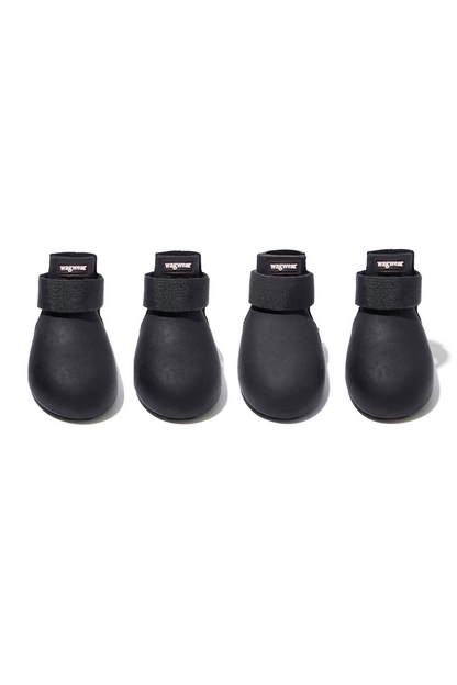 Four black dog boots with Velcro straps 