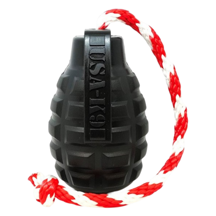 USA-K9 Magnum Grenade Durable Rubber Chew Toy, Treat Dispenser, Reward Toy, Tug Toy, and Retrieving Toy - Black Magnum Rubber Dog Toys SodaPup/True Dogs, LLC