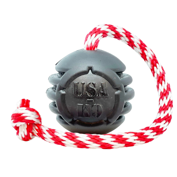 USA-K9 Magnum Black Stars and Stripes Ultra-Durable Rubber Chew Toy, Reward Toy, Tug Toy, and Retrieving Toy - Black Rubber Dog Toys SodaPup/True Dogs, LLC