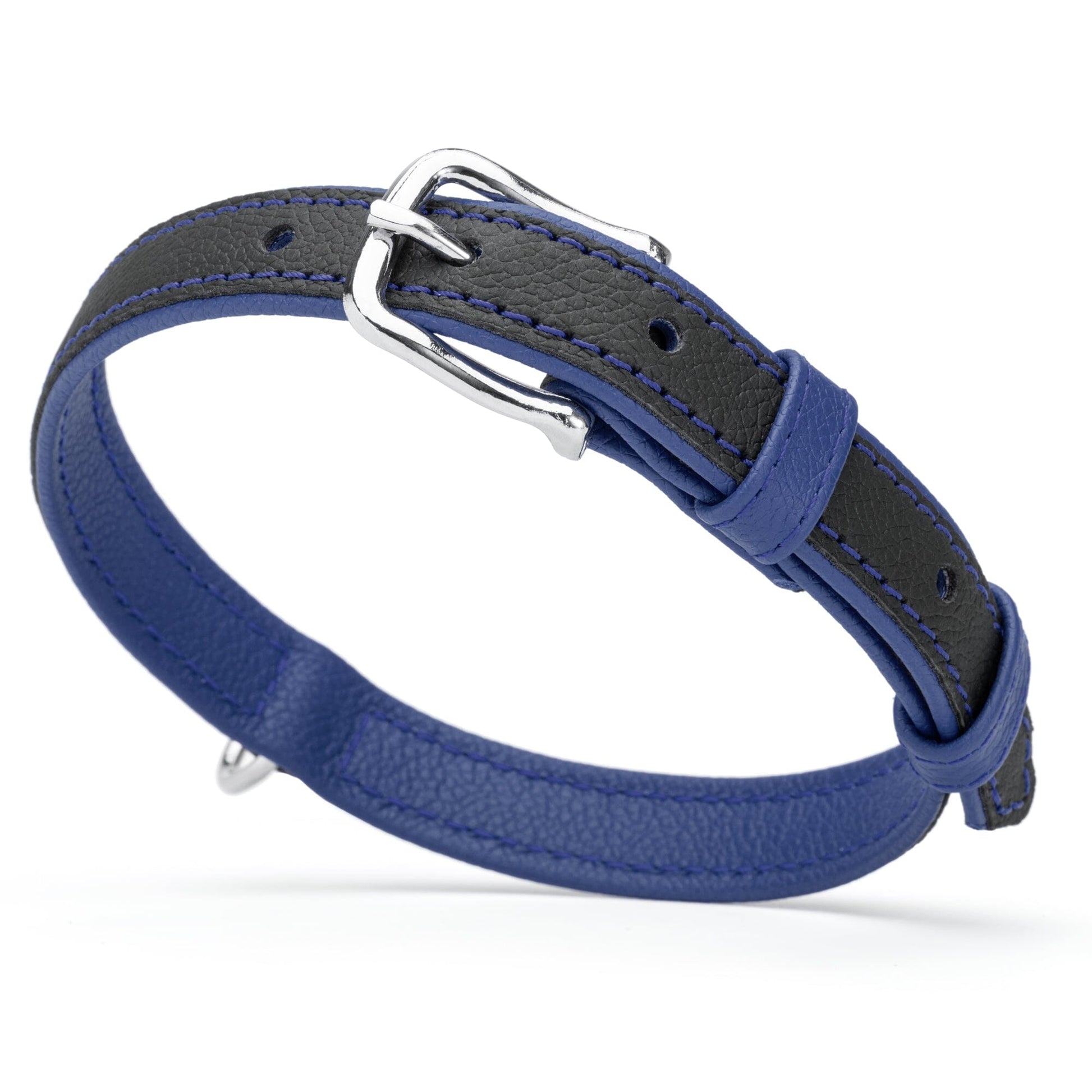 Soft Leather Dual-Color Flat Dog Collar Royal Blue 15-19" 3 4" Dog Collar Dogline