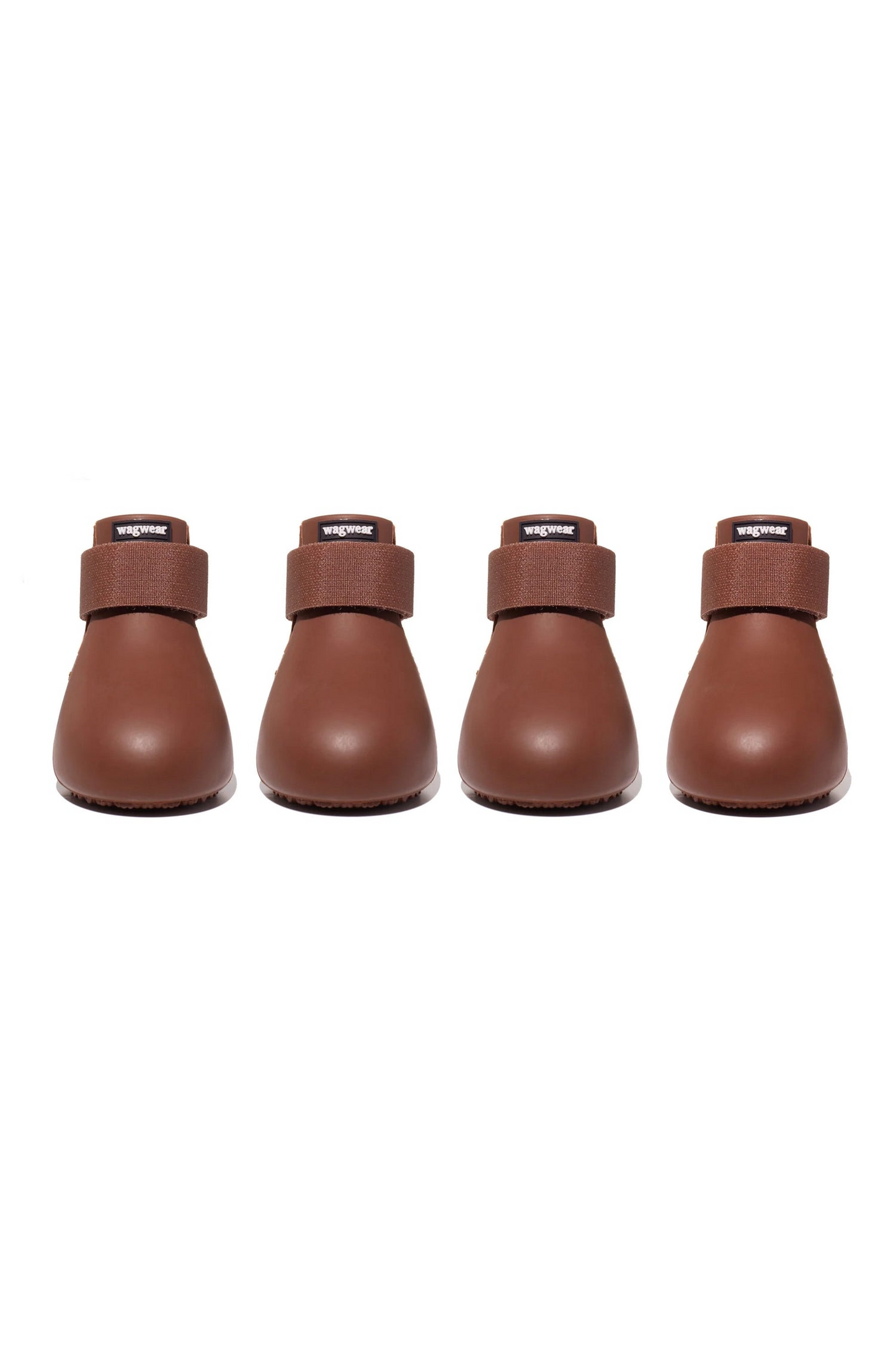 Four brown dog boots with Velcro straps