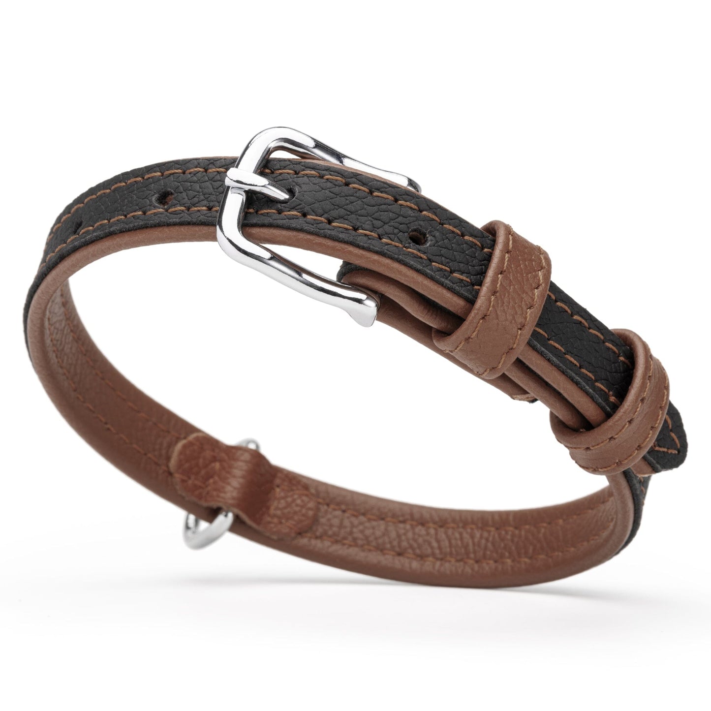 Soft Leather Dual-Color Flat Dog Collar Brown 5 8" Dog Collar Dogline