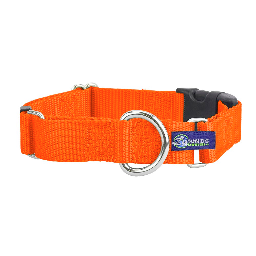 5/8″ and 1″ Neon Orange Nylon Buckle Martingale Dog Collar Martingale Dog Collar 2 Hounds Design