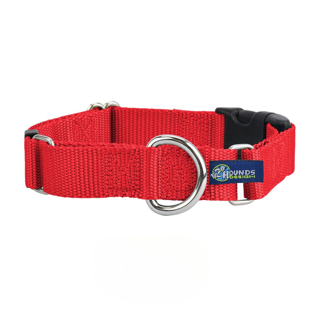 5/8″ and 1″ Red Nylon Buckle Martingale Dog Collar 2 Hounds Design