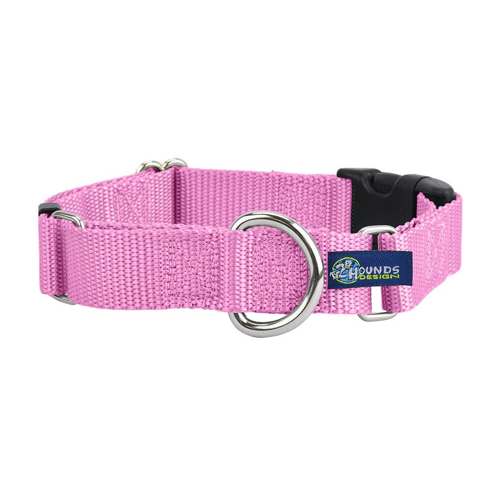 5/8″ and 1″ Rose Pink Nylon Buckle Martingale Dog Collar Martingale Dog Collar 2 Hounds Design