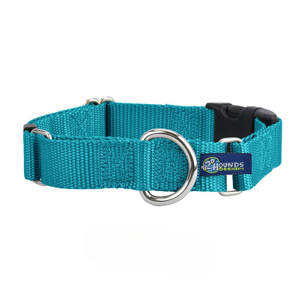 5/8″ and 1″ Teal Nylon Buckle Martingale Dog Collar 2 Hounds Design
