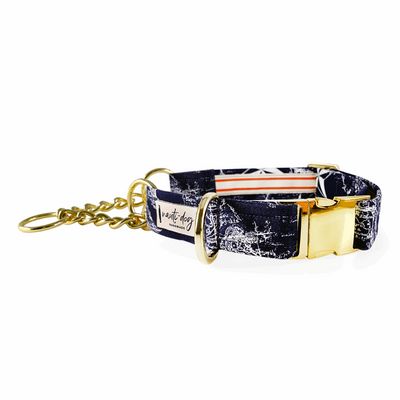 Carta Marina Navy Vintage Nautical Toile Buckle & Martingale Dog Collar Dog Collars Nauti-dog Handmade
