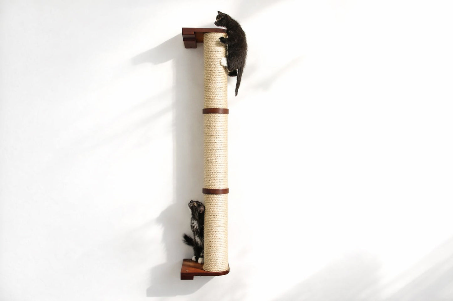 Wall Mounted Cat Climbing Pole - Sisal English Chestnut Bamboo 3-Tier No Leaf Shelf Cat Scratcher Catastrophic Creations
