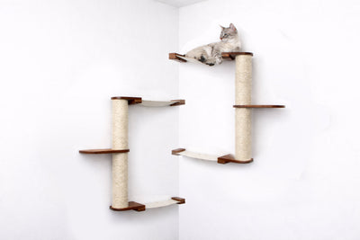 The Catacombs - Cat Tree Scratching Post System English Chestnut Bamboo Natural Canvas 16" Cat Condo Catastrophic Creations