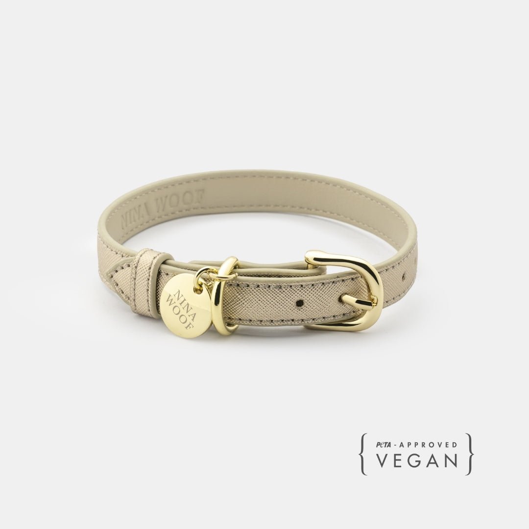 Collar - Vegan Leather Gold Pet Collars & Harnesses Nina Woof
