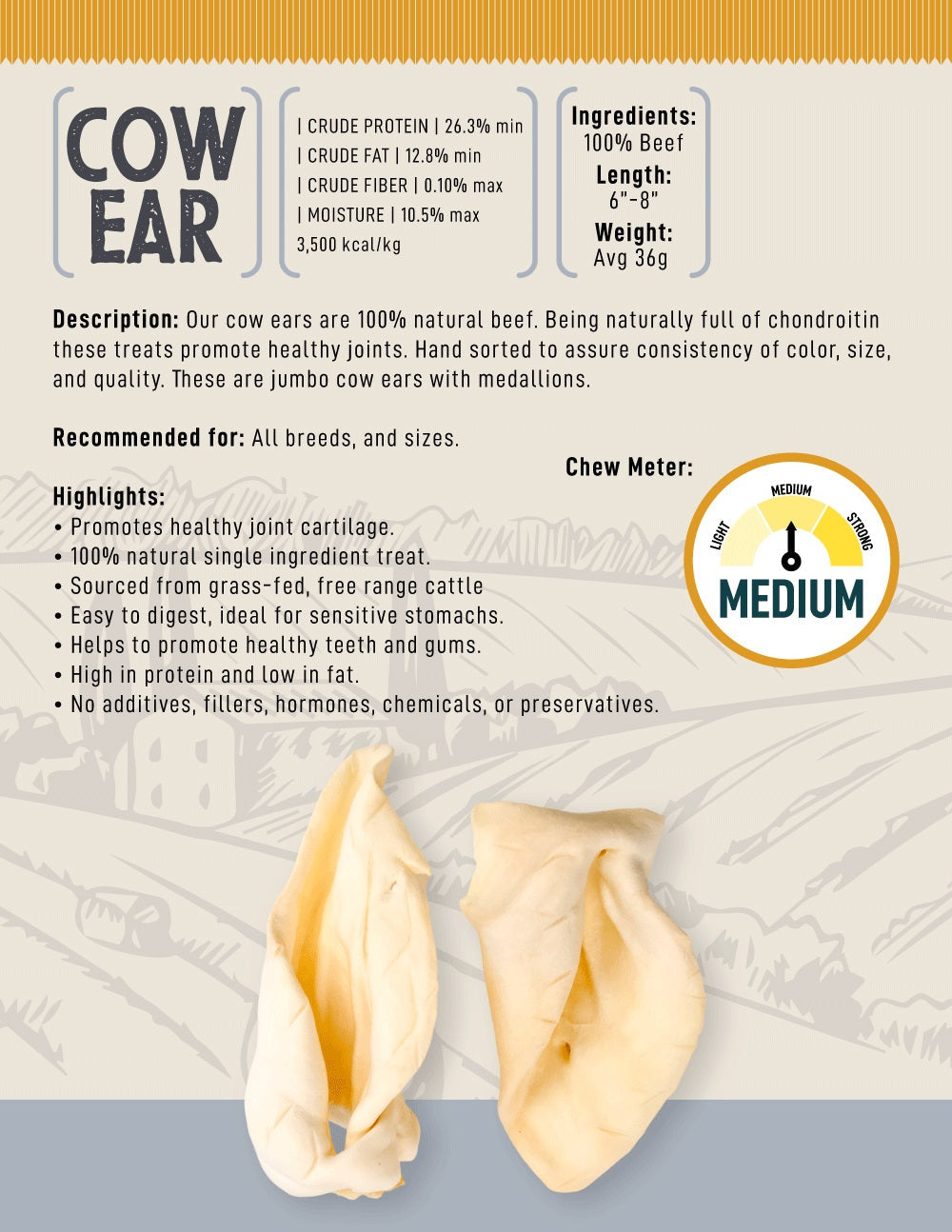 Country Living All-Natural Cow Ear Dog Treats – Single-Ingredient Chews – (25/Case) Dog Treats American Pet Supplies