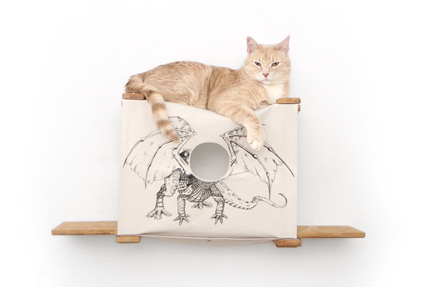 Cat Cubby for Wall - Covered Cat Bed Natural Bamboo Baby Dragon Catastrophic Creations