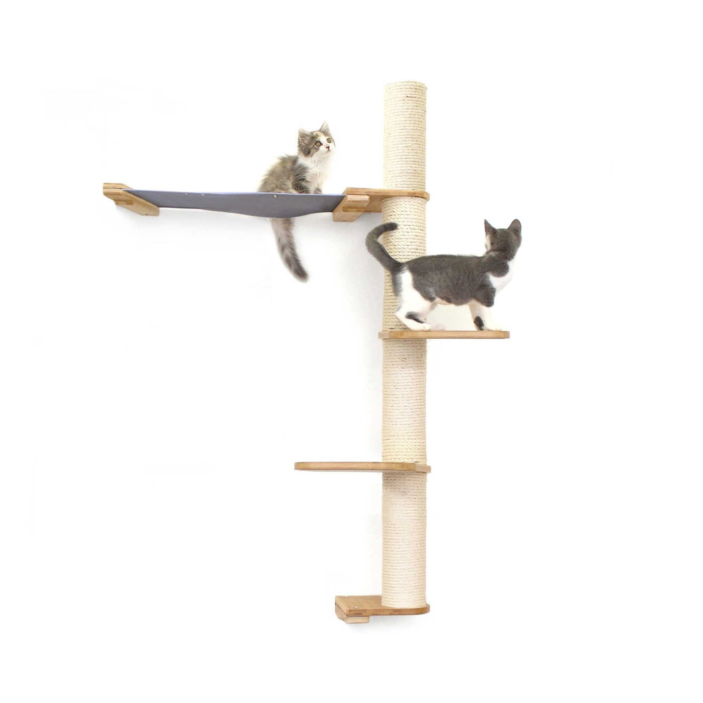The Crow's Nest - A Wall Cat Scratcher with Hammock Natural Bamboo Charcoal Gray Canvas 3-Tier 24" Cat Condo Catastrophic Creations