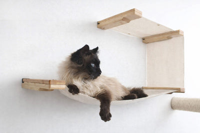 The Double Decker - Cat Hanging Bed Set Natural Bamboo Natural Canvas Cat Hammock Catastrophic Creations