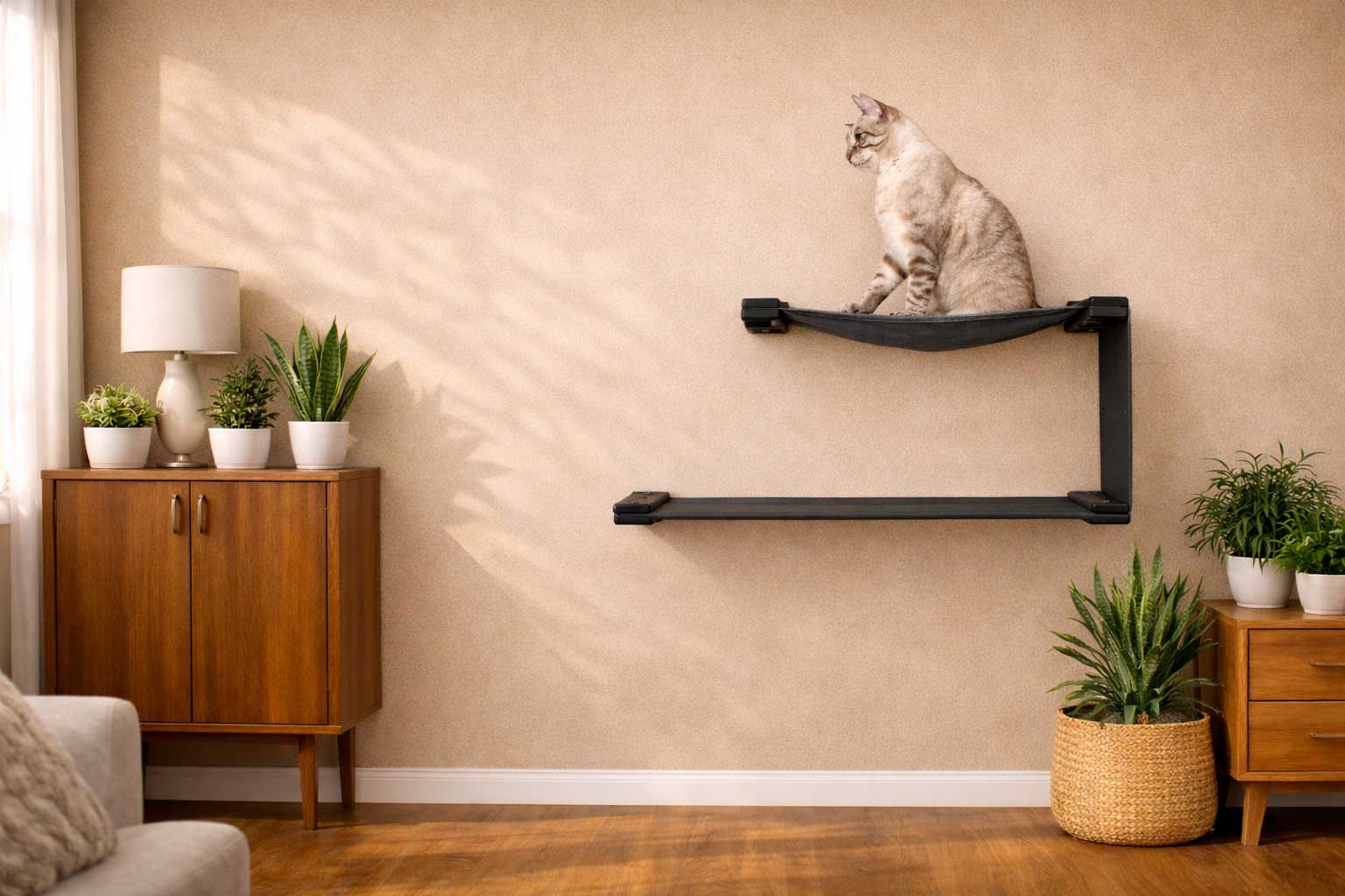 The Double Decker - Cat Hanging Bed Set Onyx Bamboo Charcoal Gray Canvas Cat Hammock Catastrophic Creations