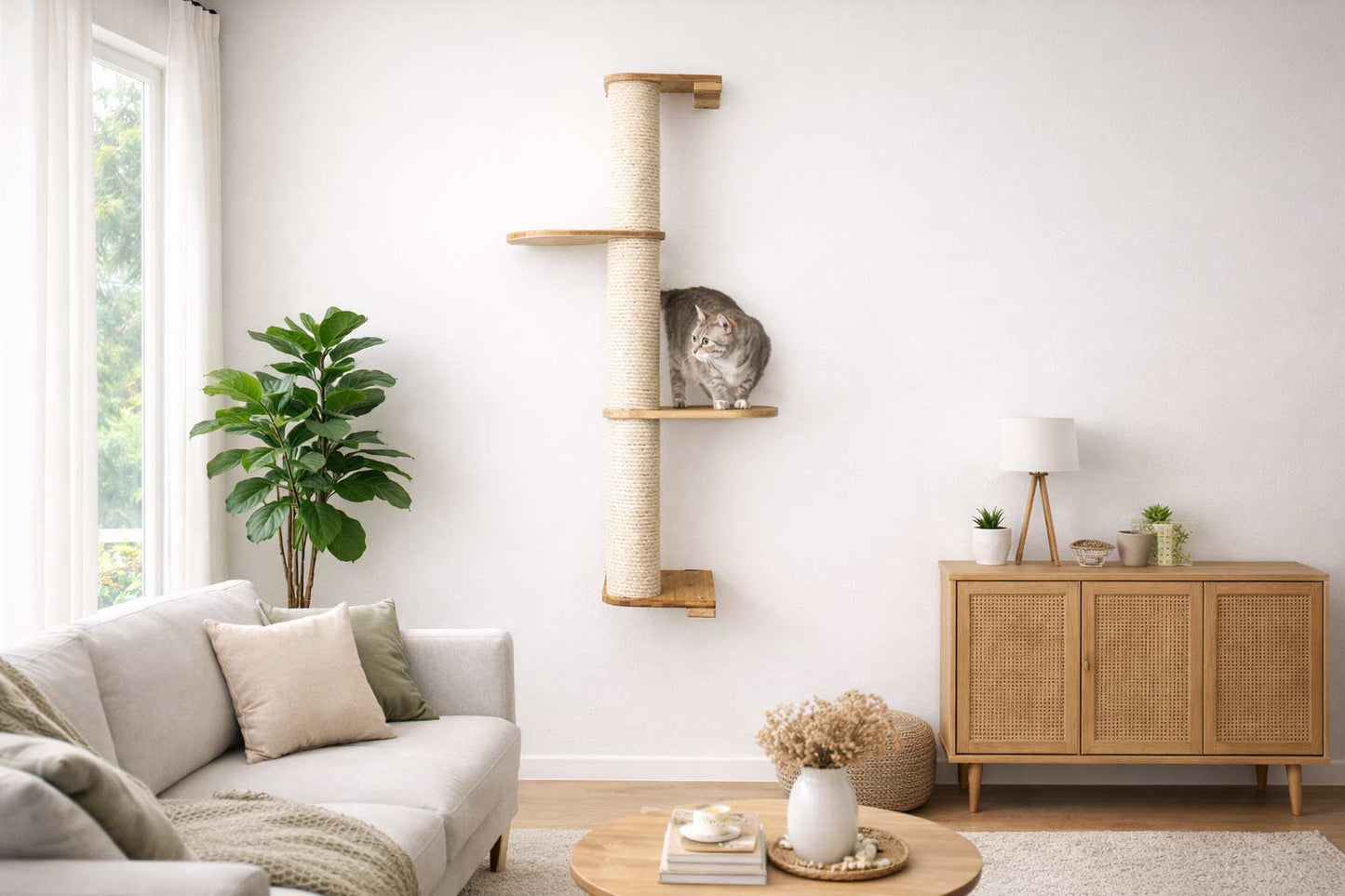 Wall Mounted Cat Climbing Pole - Sisal Cat Scratcher Catastrophic Creations