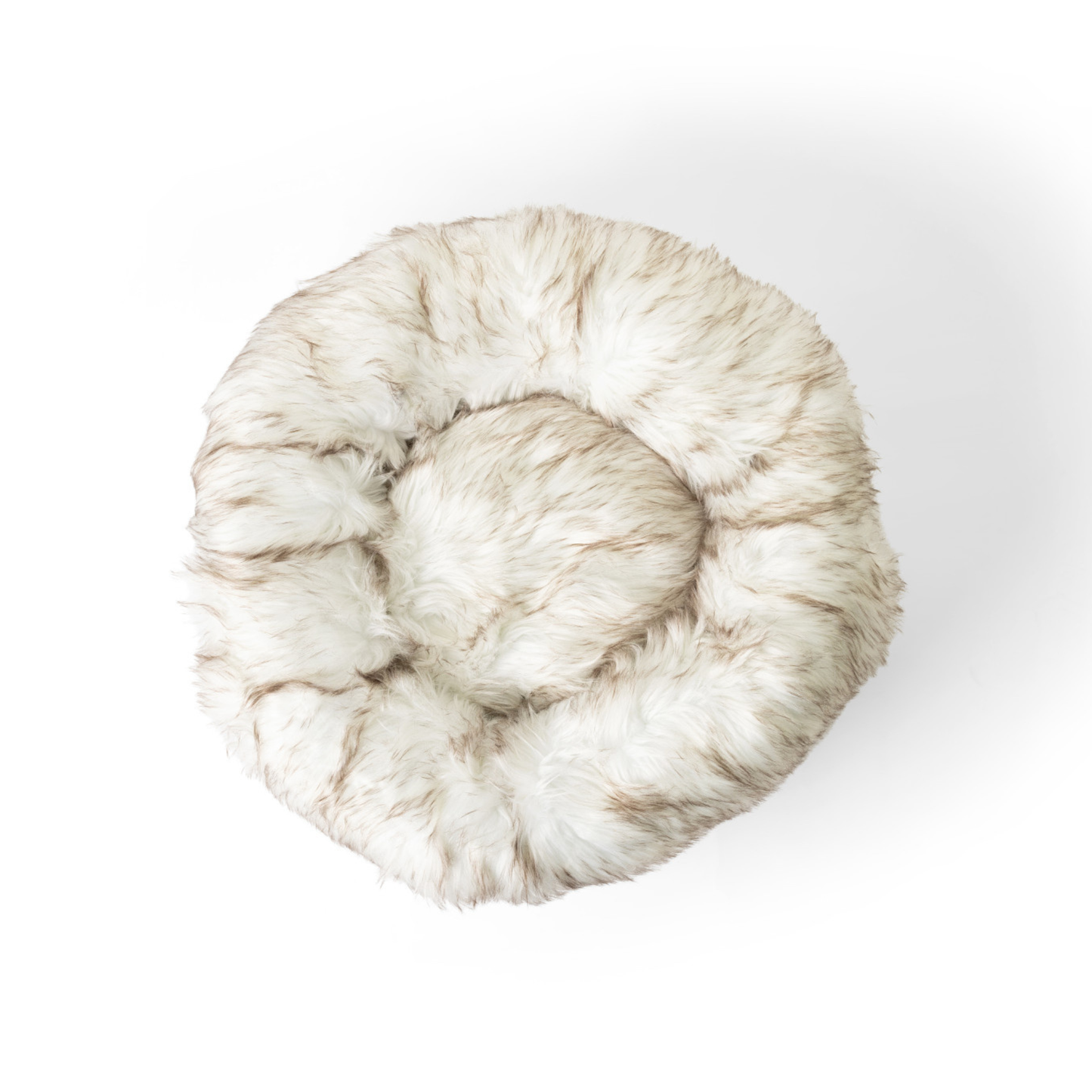 PupPouf™ Faux Fur Donut Dog Bed - White with Brown Accents Dog Beds Paw