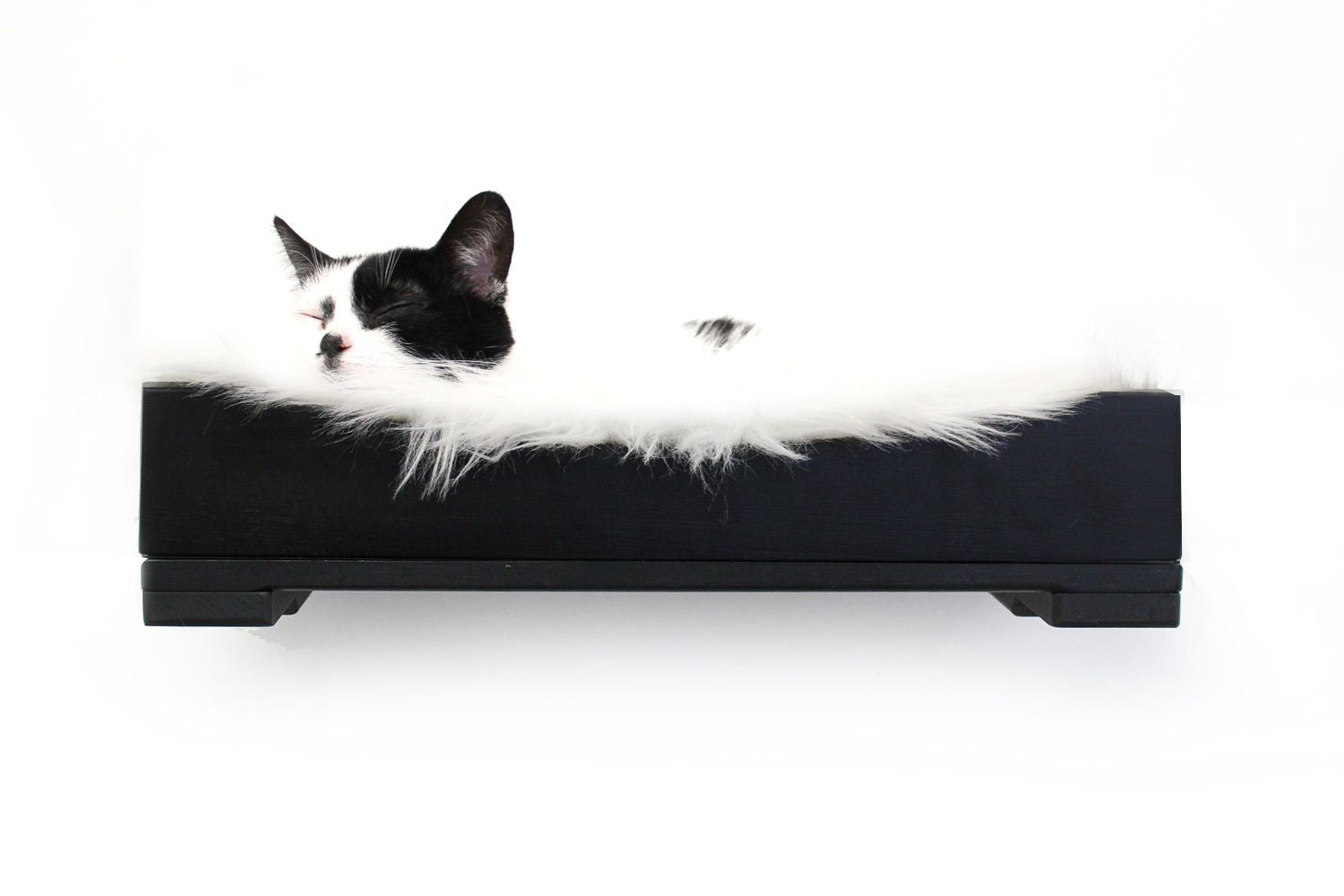 The Cat Nest Bed Onyx Bamboo Cream Plush 18" Solid Shelf Cat shelves/bed Catastrophic Creations