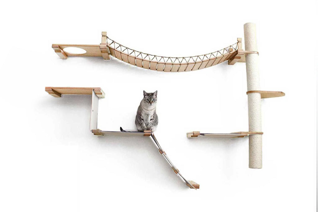 The Expedition - Cat Jungle Gym Wall System Natural Bamboo Natural Canvas No Planter Cat Condo Catastrophic Creations
