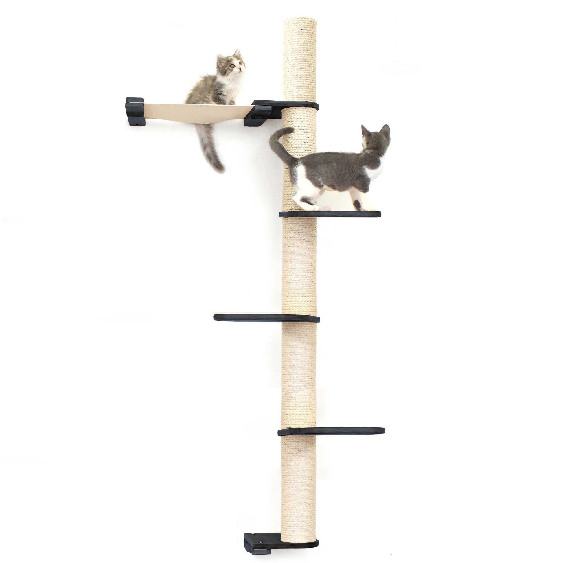 The Crow's Nest - A Wall Cat Scratcher with Hammock Onyx Bamboo Natural Canvas 4-Tier 16" Cat Condo Catastrophic Creations