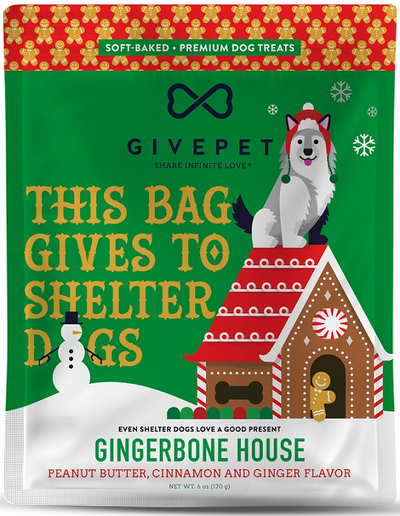 GivePet Holiday Dog Treats Gingerbone House 6 Oz. Dog Treats GivePet