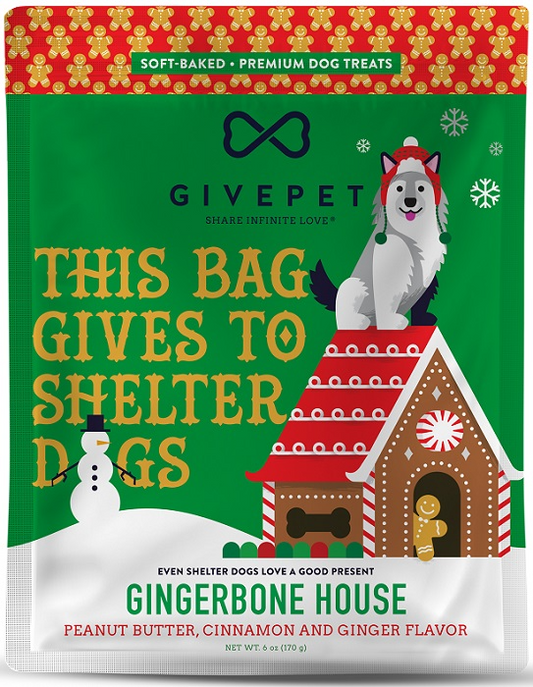 GivePet Holiday Dog Treats Gingerbone House 6 Oz.