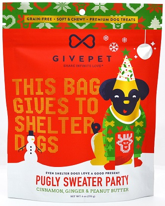 GivePet Holiday Dog Treats Pugly Sweater Party 6 Oz.