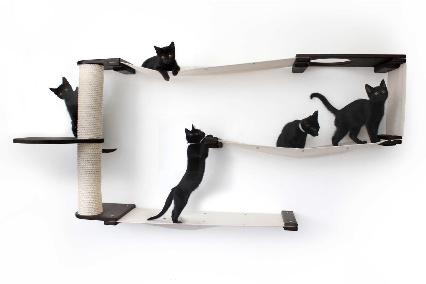 Cat Maze Wall - 3 Tier Cat Tree Onyx Bamboo Natural Canvas Pole and Leaf Shelf Cat Condo Catastrophic Creations
