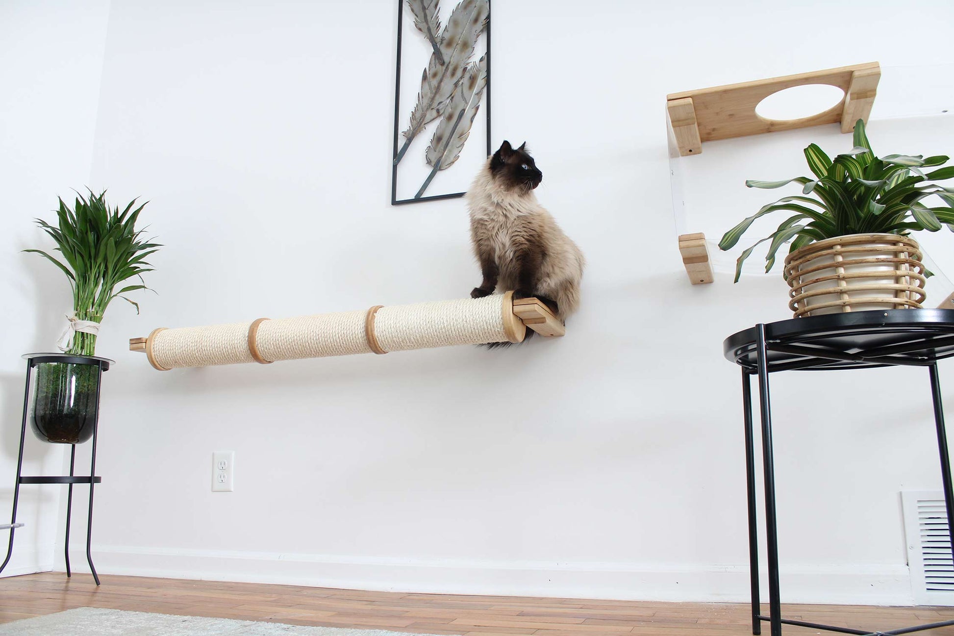 Horizontal Scratching Post for Cats Natural Bamboo 3-Tier Single Cat Scratcher Catastrophic Creations