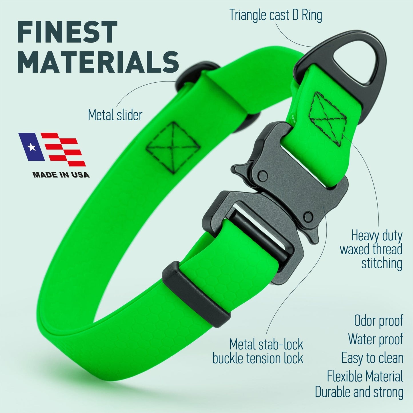 Waterproof Dog Collar with Metal Stab-Lock Buckle Dog Collar Dogline