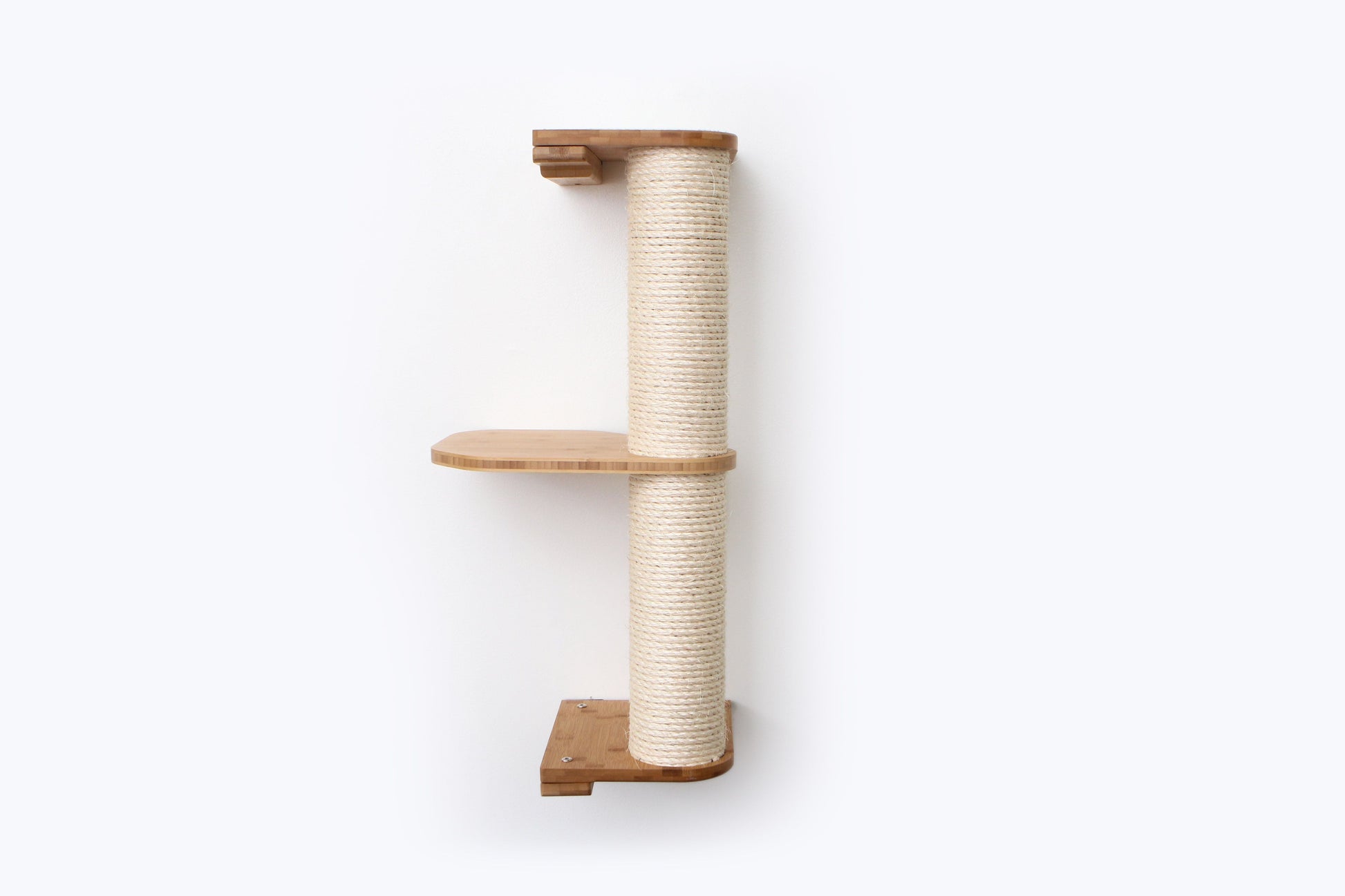 Wall Mounted Cat Climbing Pole - Sisal Natural Bamboo 2-Tier Leaf Shelf No Cork Pad Cat Scratcher Catastrophic Creations