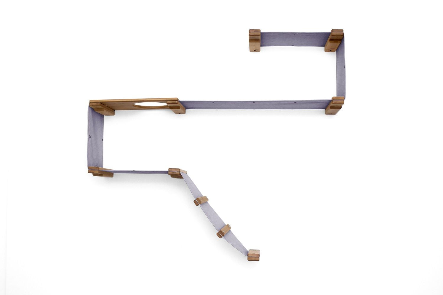 The Play - A Cat Play Wall System Natural Bamboo Charcoal Gray Canvas Cat Condo Catastrophic Creations