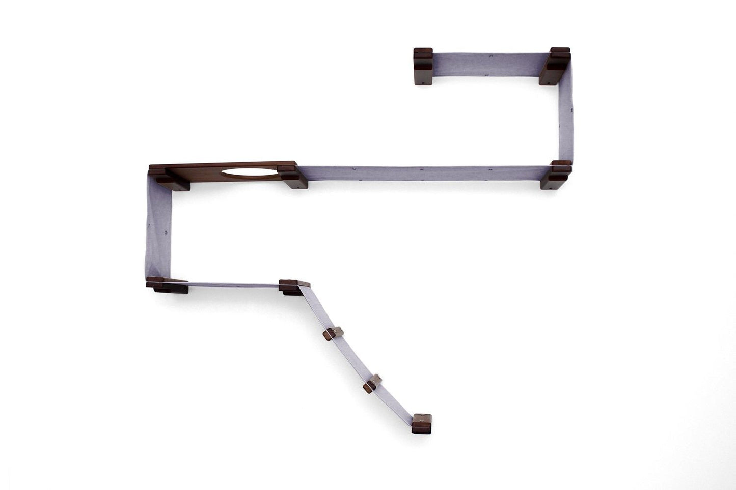 The Play - A Cat Play Wall System English Chestnut Bamboo Charcoal Gray Canvas Cat Condo Catastrophic Creations