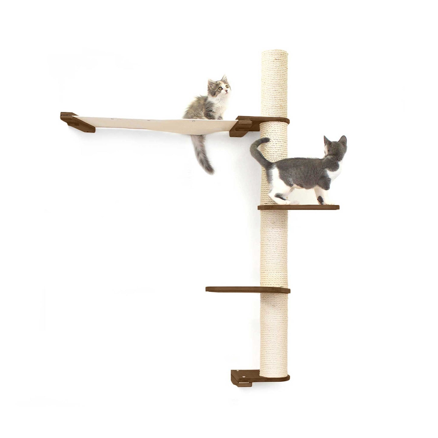 The Crow's Nest - A Wall Cat Scratcher with Hammock English Chestnut Bamboo Natural Canvas 3-Tier 32" Cat Condo Catastrophic Creations