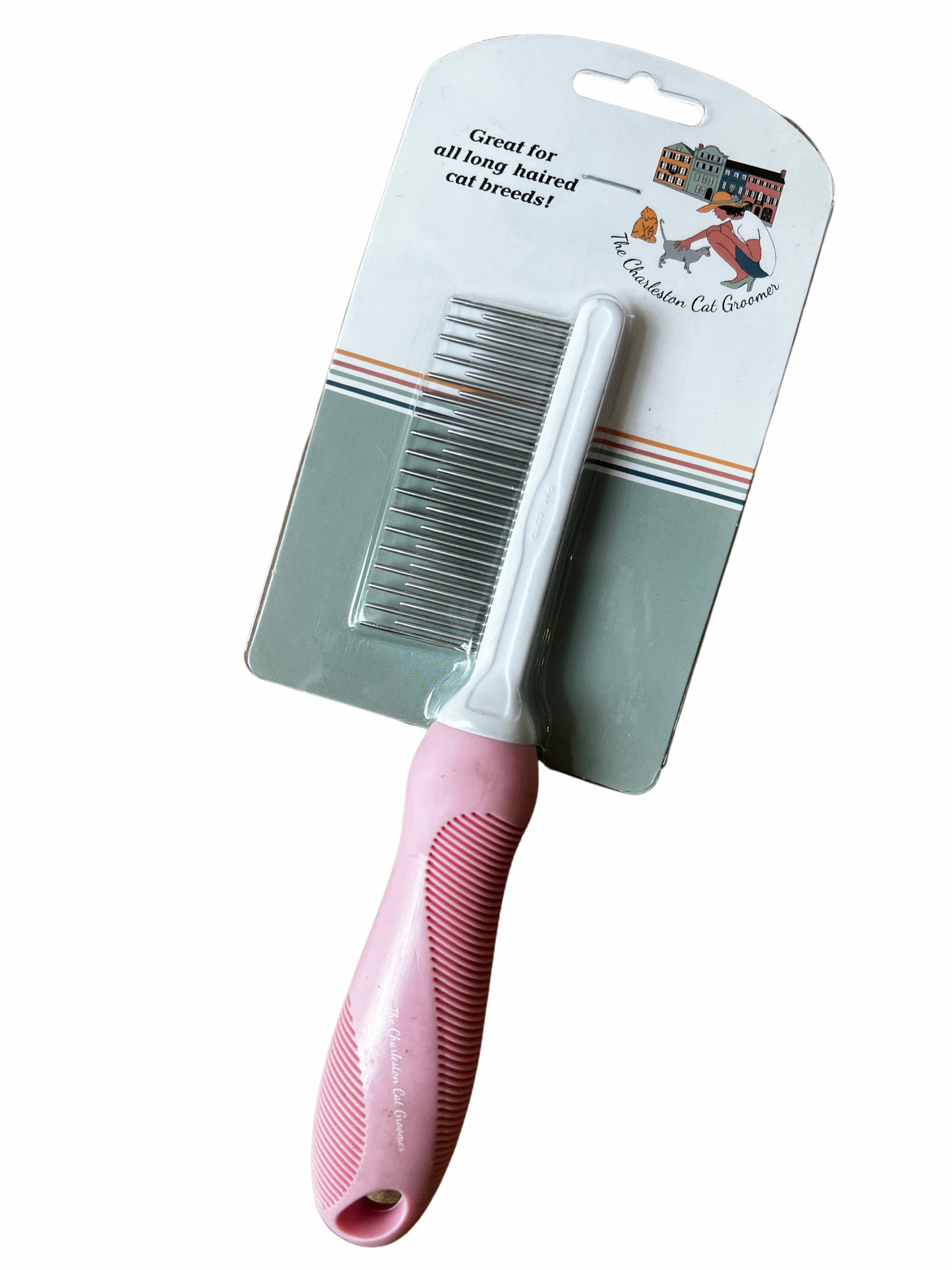 Detangling Pet Comb with Long & Short Stainless Steel Teeth for Removing Matted Fur Grooming The Charleston Cat Groomer