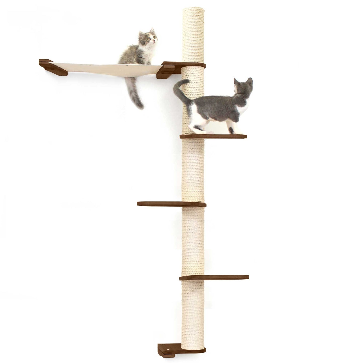 The Crow's Nest - A Wall Cat Scratcher with Hammock English Chestnut Bamboo Natural Canvas 4-Tier 24" Cat Condo Catastrophic Creations