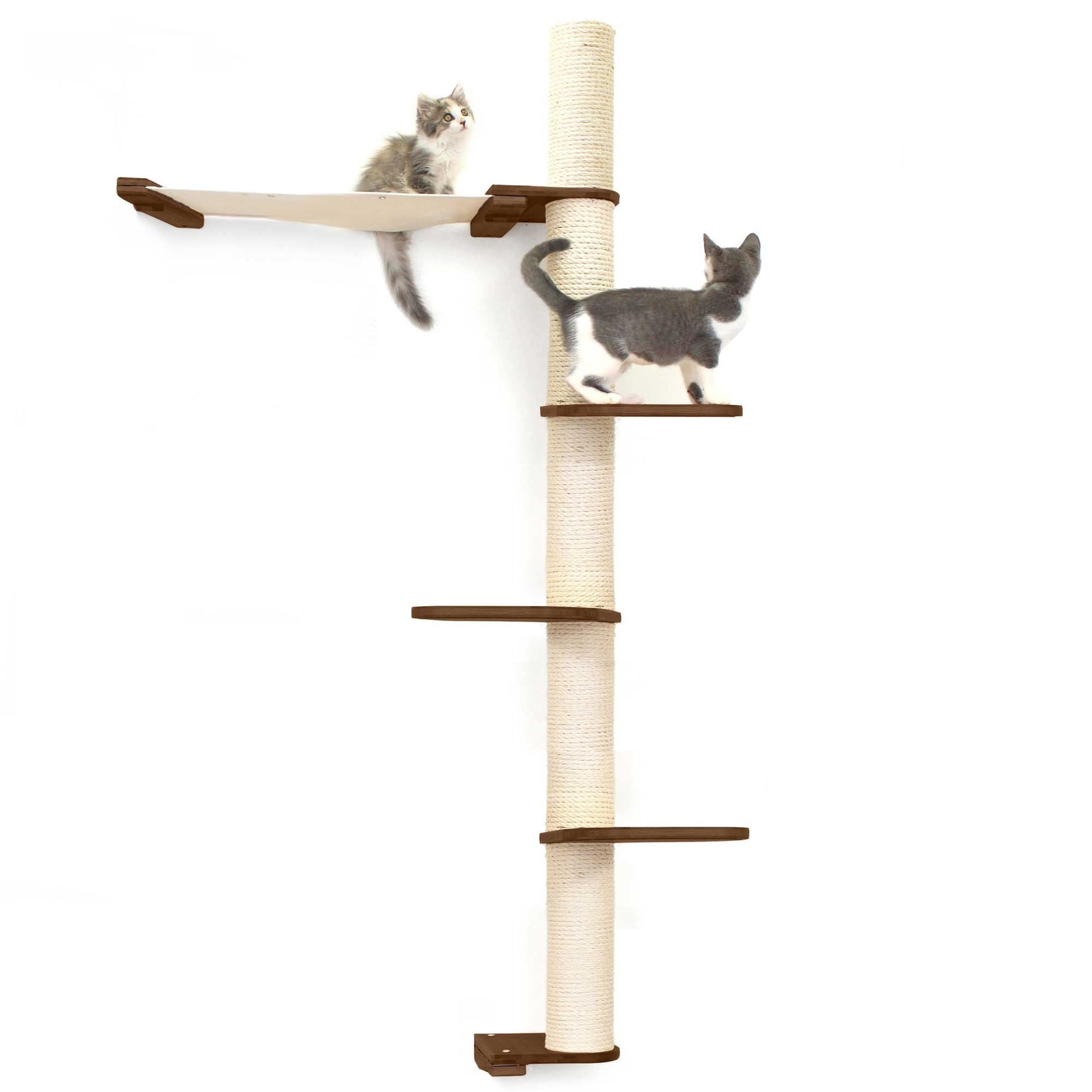 The Crow's Nest - A Wall Cat Scratcher with Hammock English Chestnut Bamboo Natural Canvas 4-Tier 24" Cat Condo Catastrophic Creations