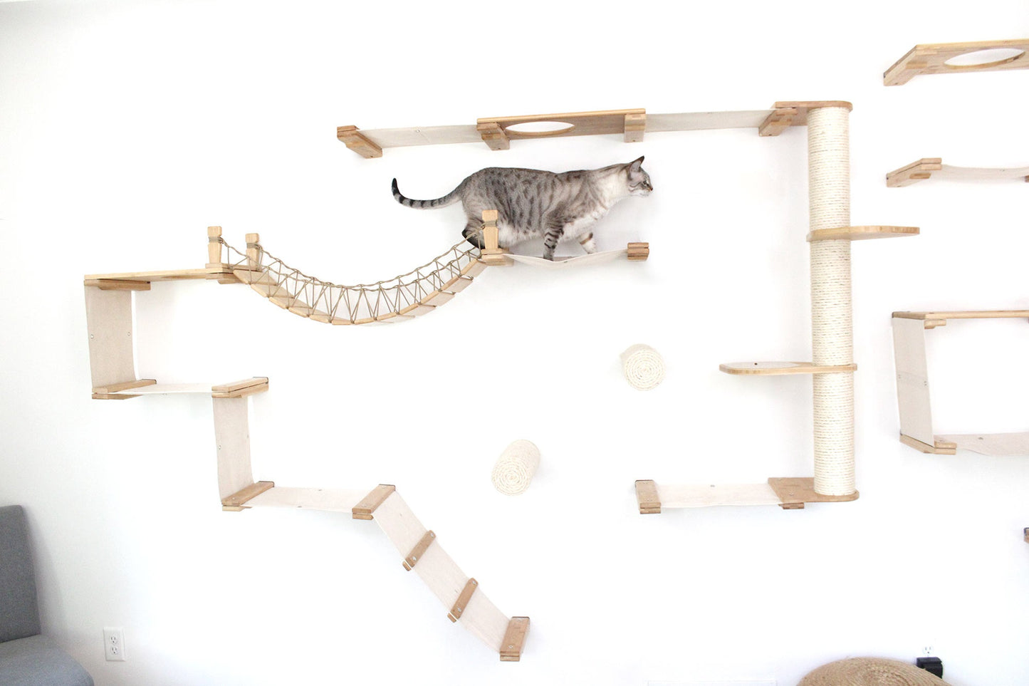 The Juggernaut - Indoor Cat Playground for Wall Natural Bamboo Natural Canvas No Planters Leaf Shelf Cat Condo Catastrophic Creations