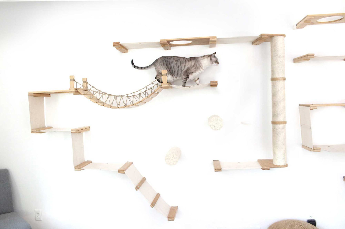 The Juggernaut - Indoor Cat Playground for Wall Natural Bamboo Natural Canvas No Planters Coupling Cat Condo Catastrophic Creations