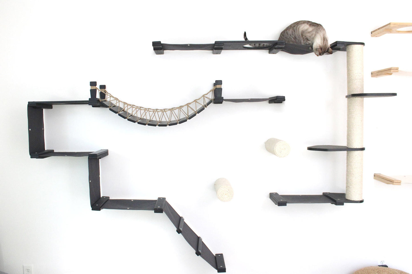 The Juggernaut - Indoor Cat Playground for Wall Onyx Bamboo Charcoal Gray Canvas No Planters Cat Condo Catastrophic Creations