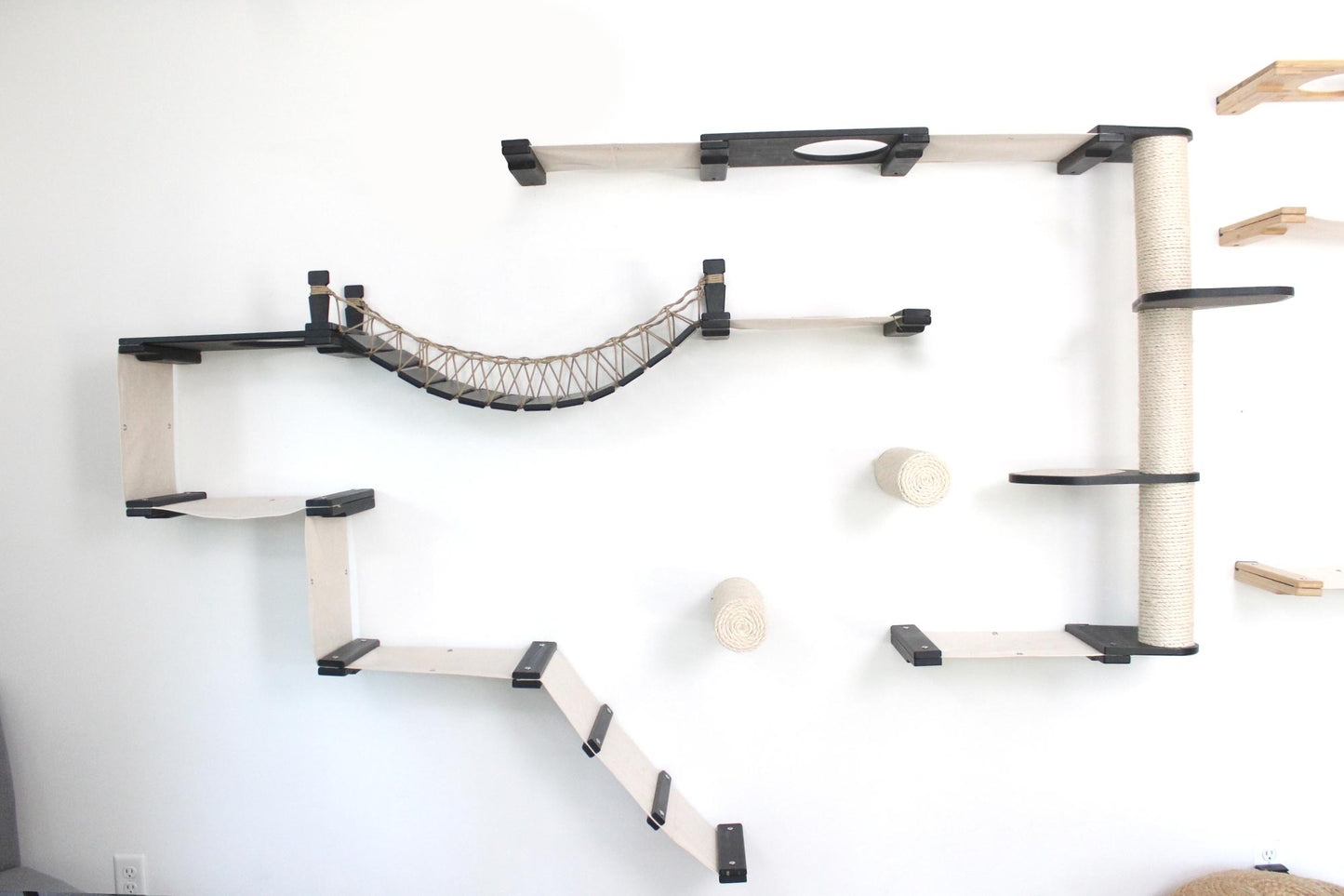 The Juggernaut - Indoor Cat Playground for Wall Onyx Bamboo Natural Canvas No Planters Cat Condo Catastrophic Creations